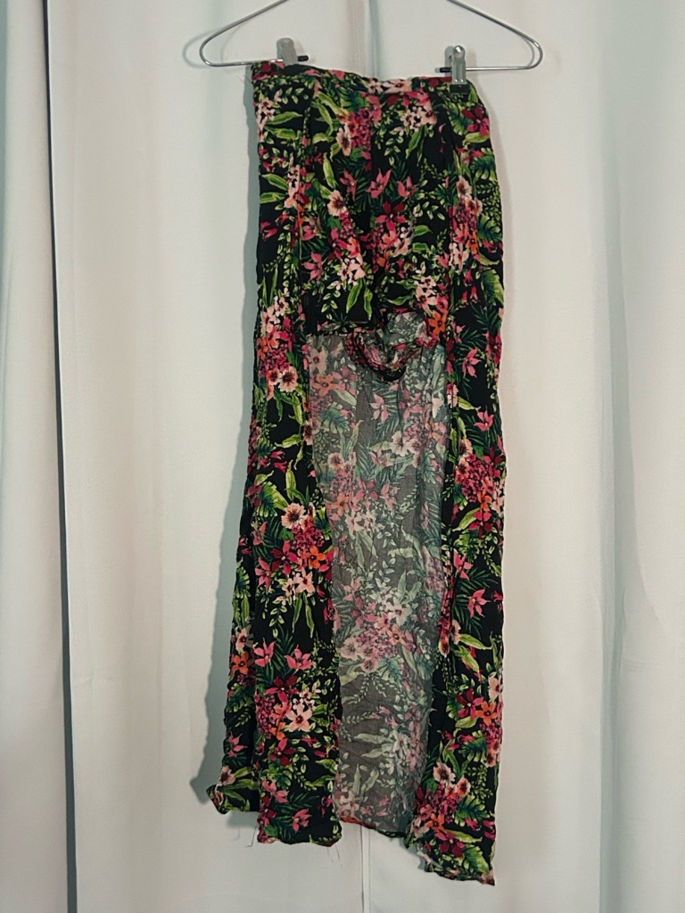 Floral Sheer Maxi Skirt - Black with Pink & Green Print